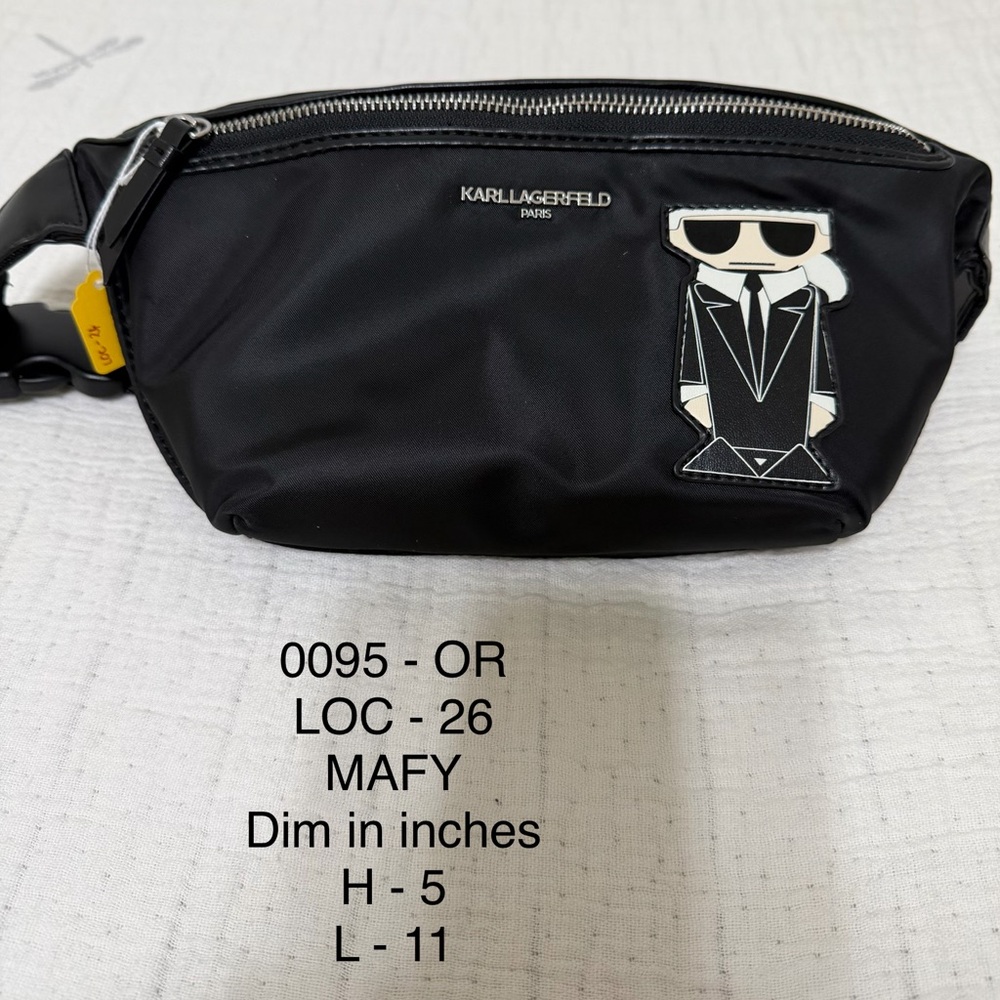 NEW Karl Lagerfeld Black Belt Bag with Iconic Patch
